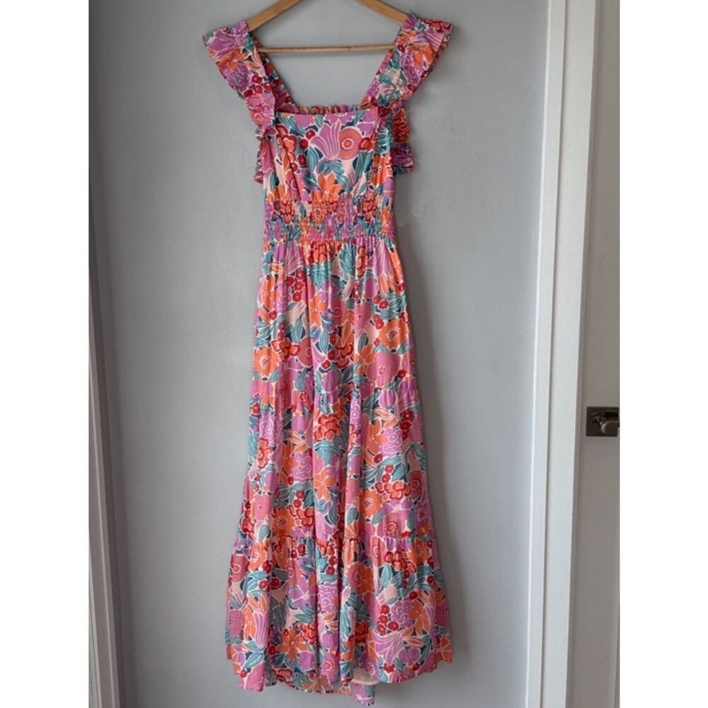 Banjanan Floral Boho Ruffle Iris Maxi Dress
